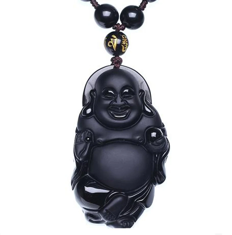 

Women's new hot Obsidian jade pendant Maitreya Buddha pendant necklace fashion boutique jewelry laughing Buddha anti-evil Amulet