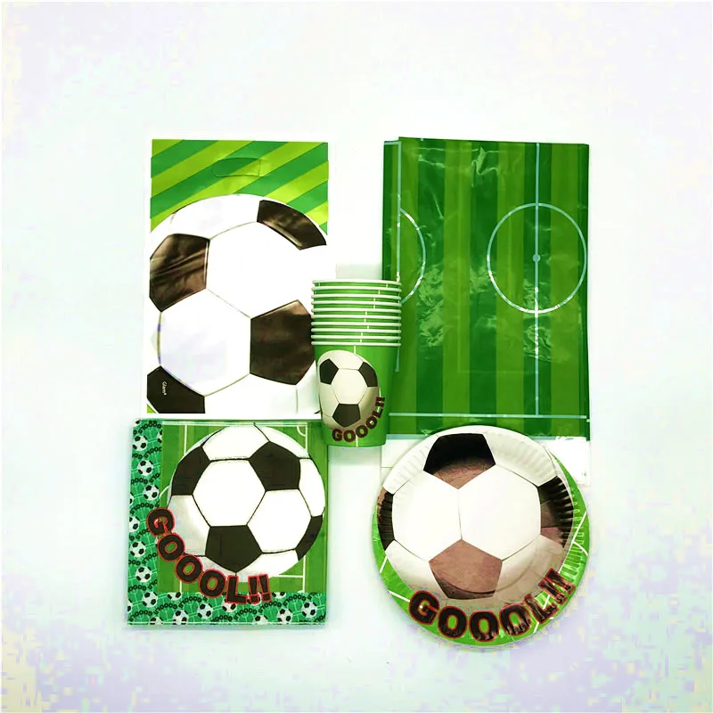 

81pcs Green Football Cartoon Party Supplies Baby Shower Birthday Wedding Disposable Paper Cup Plate Napkin Gift Bag Tablecloth