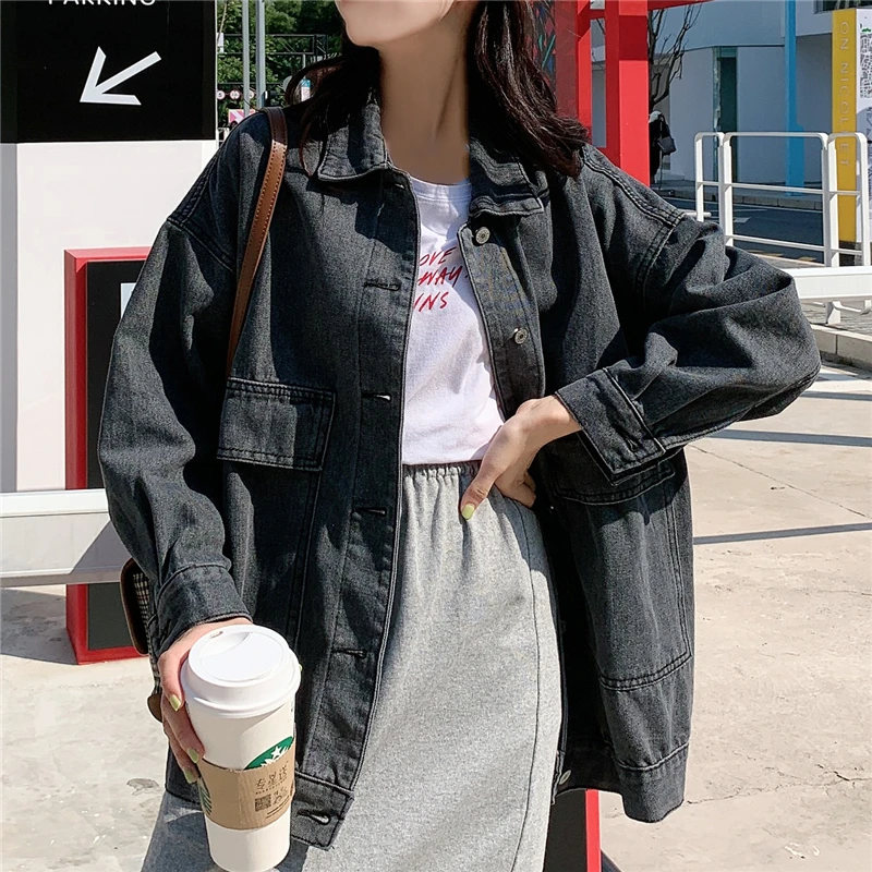 Куртка женская джинсовая однобортная в Корейском стиле голубая на осень 2020 |
