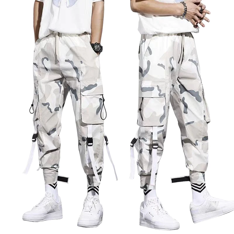 

Men Hip Hop Camouflage Cargo Pants joggers Sweatpants Overalls Men Ribbons Streetwear Harem Pants Fashions Casual Trousers A32