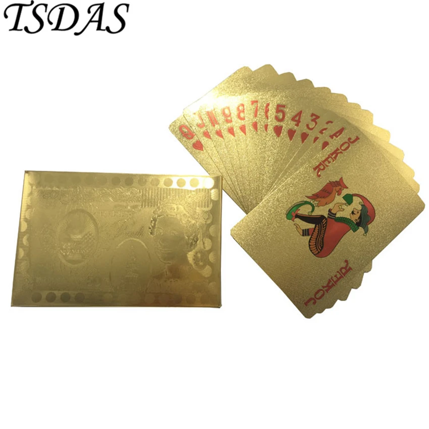 Пластиковые 24 каратные золотые игральные карты 50 фунтов PVC водонепроницаемые для