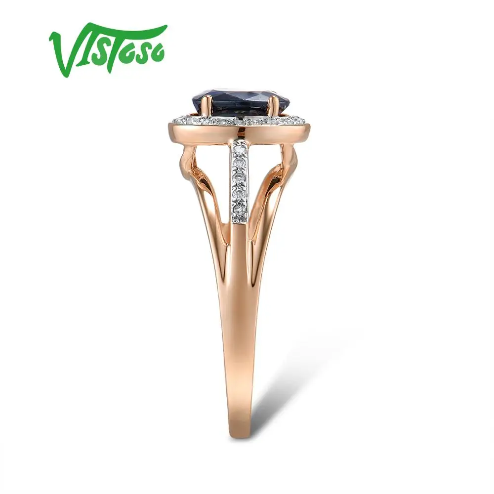 VISTOSO 14K White Gold Rings For Women Genuine Sparkling Diamond Fancy Blue Sapphire Engagement Anniversary Unique Fine Jewelry