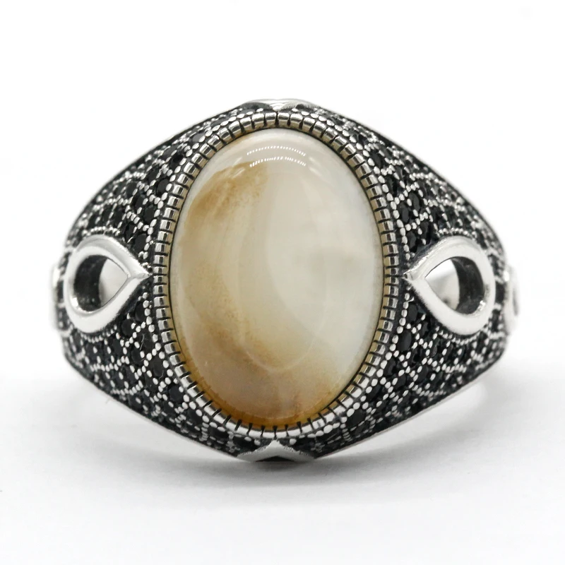 Черный Полированный Галечный пляж мужчины женщины кольцо из натуральной 925