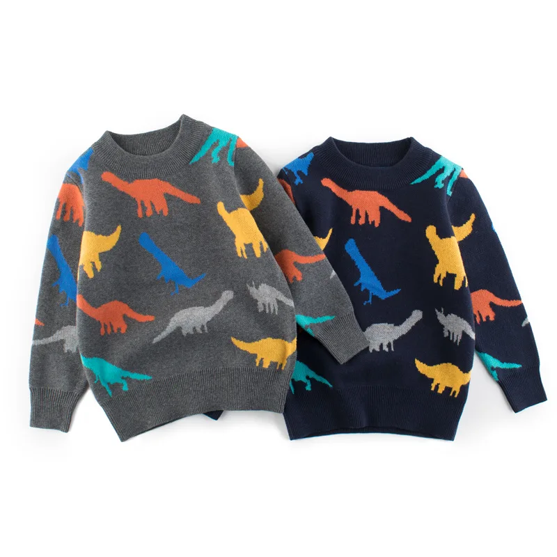2021 Kids Children Pullover Sweater Autumn Winter Boys Girls Cartoon Dinosaur O-Neck Knitted Sweaters Tops Clothing for 3-8T  - buy with discount