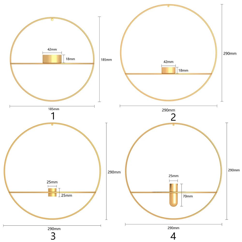 Металлический Подсвечник 3D Настенный Круглый геометрической формы подсвечники