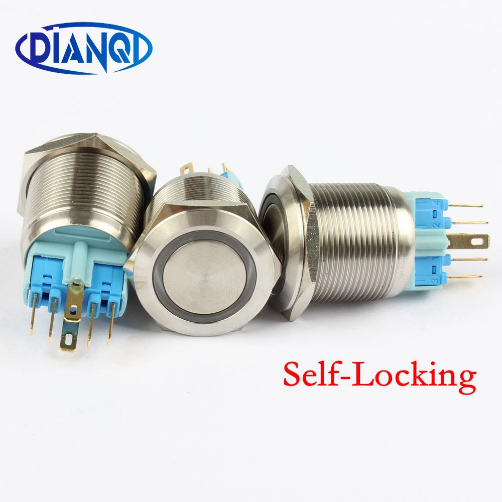 

22mm metal push button waterproof stainless steel switch press button latching 1NO 1NC ring-illumination flat 22HX.S.K6