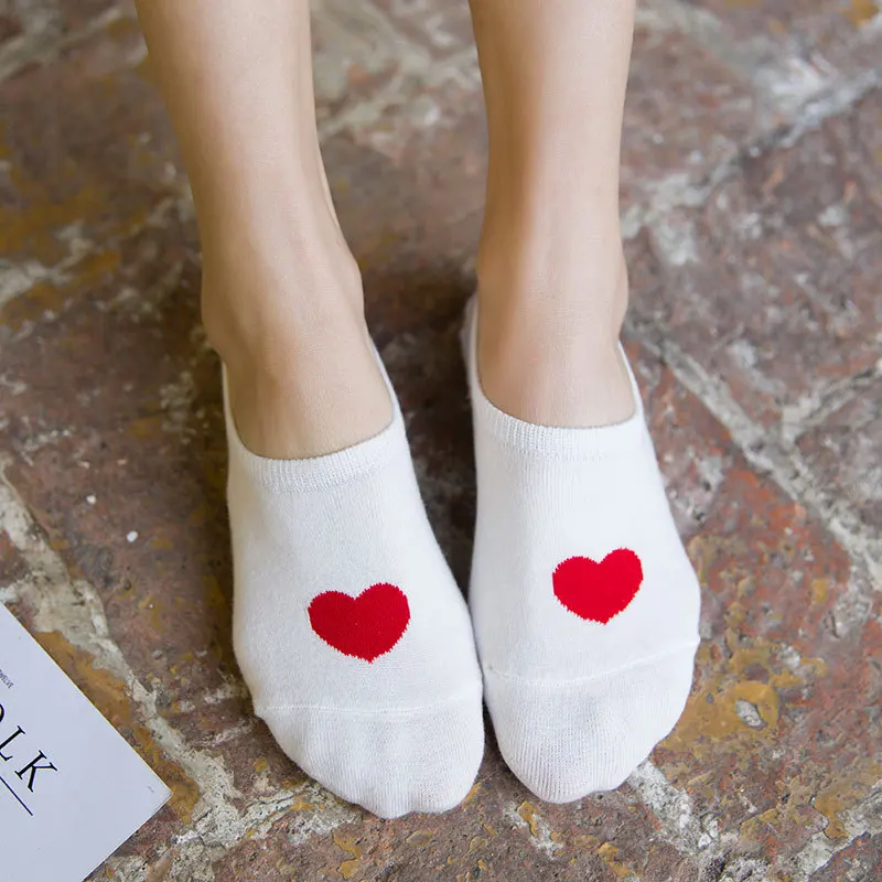 Женские Дышащие Короткие носки с принтом Love бесшовные Невидимые тапочки женские