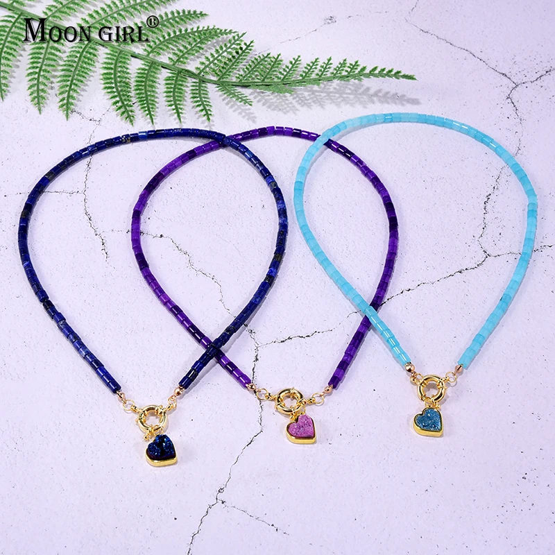 Натуральный камень лазурит чокер с подвеской в форме сердца ожерелье для женщин