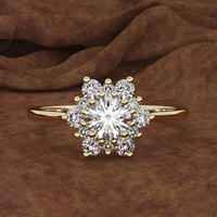 luxury female snowflake ring fashion yellow rose gold color crystal zircon stone ring vintage wedding rings for women