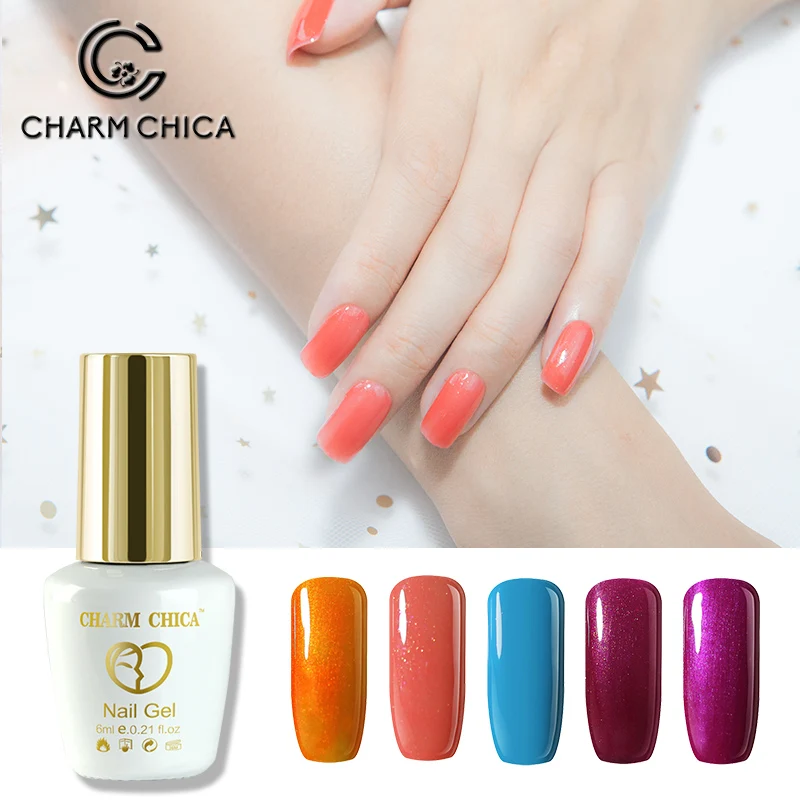 CHARM CHICA Гель-лак для ногтей 6 мл винный красный и белый цвет черный замачиваемый УФ