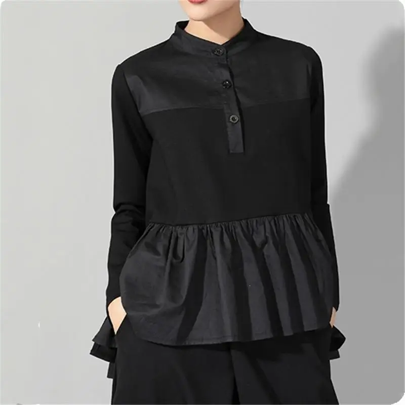 Осенне зимняя блузка со стоячим воротником плиссированная женская рубашка с