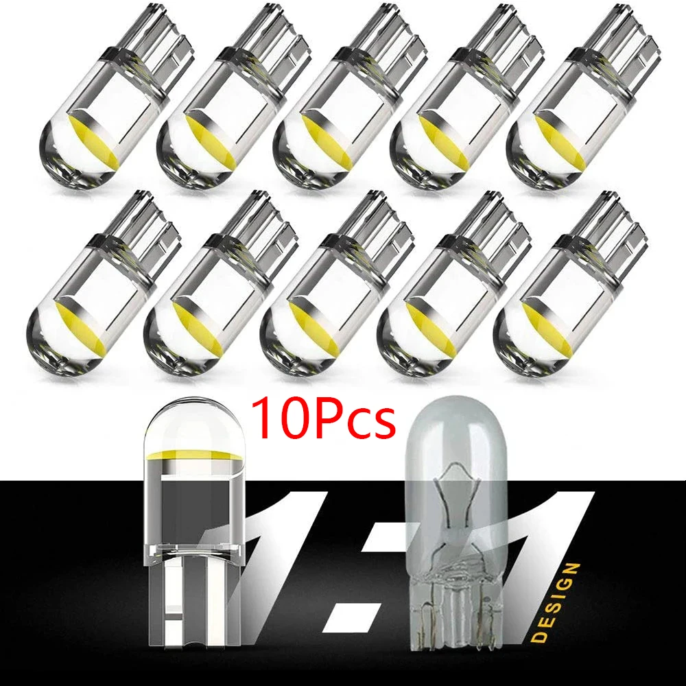 

10x 2021 Newest W5W Led T10 Car Light COB Glass 6000K White Auto Automobiles License Plate Lamp Dome Read DRL Bulb Style 12V Led