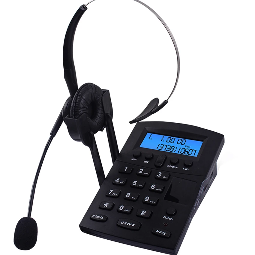 

Corded Telephone Call Center Dialpad Headset Telephone with FSK and DTMF Caller ID & Redial, Adjustable LCD Brightness & Volume