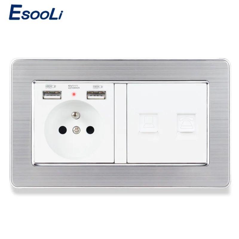 Панельный разъем ESOOLI из нержавеющей стали французская стандартная розетка с 2