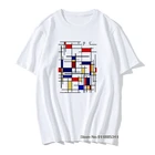 Европейские Mondrian рисунок графики на челюсти Hate Лето Осень Топы Рубашки Специальный Круглый вырез Чистый хлопок Футболка мужская футболка