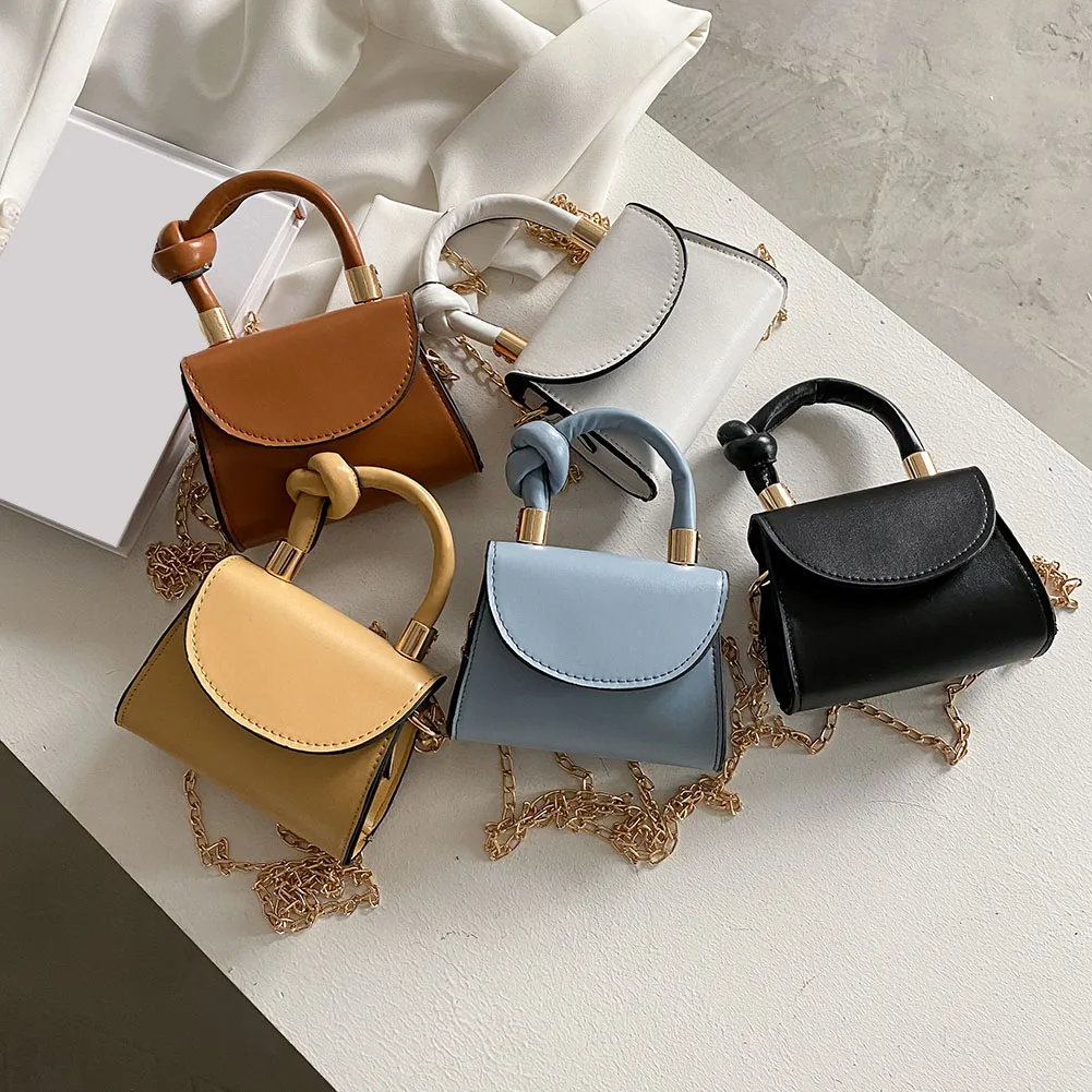 

Повседневные женские кожаные сумки-мессенджеры, Женские однотонные сумки через плечо с верхней ручкой, маленькие сумки через плечо с цепоч...