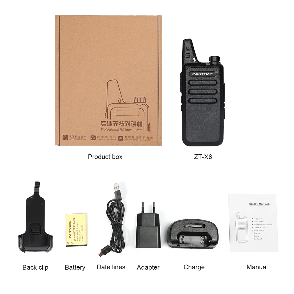 Zastone X6 Black UHF Mini Handheld Transceiver Ham radio hf transceiver handheld walkie talkie Children's Walkie Talkie