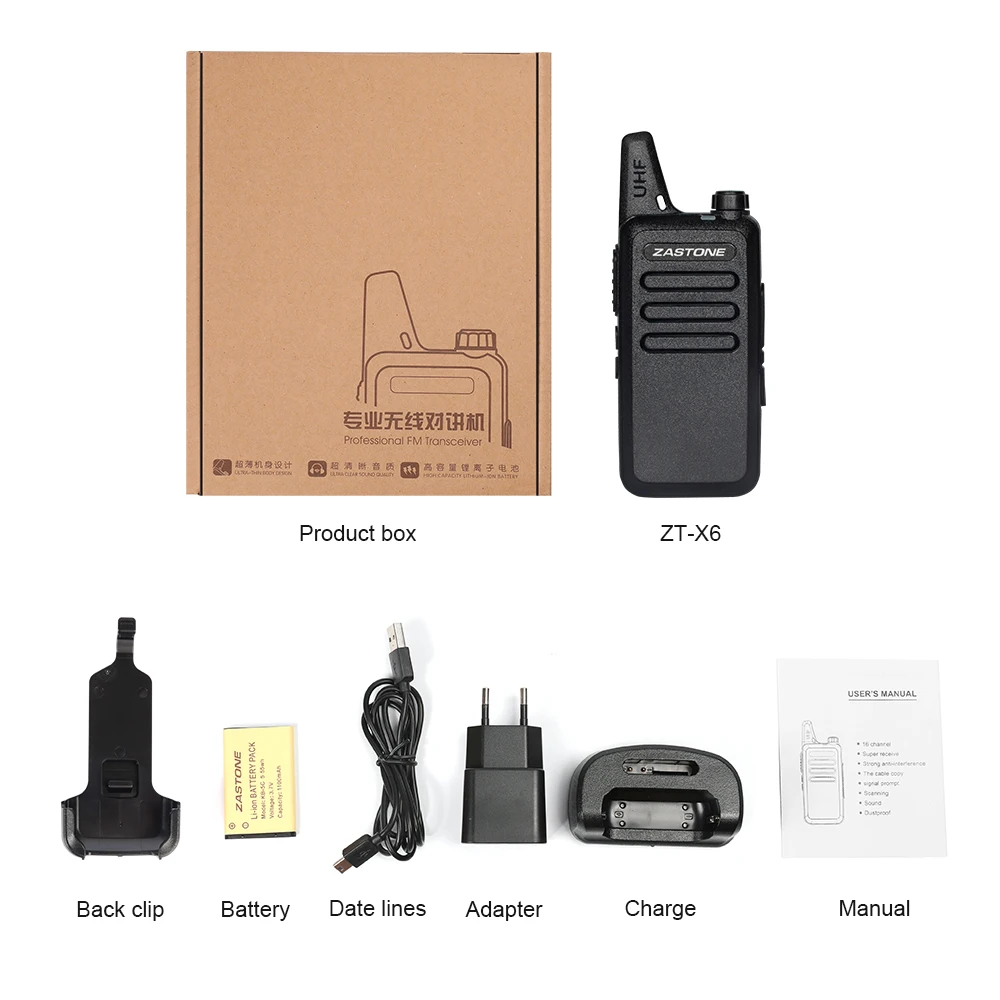 Zastone X6 Black UHF Mini Handheld Transceiver Ham radio hf transceiver handheld walkie talkie Children's Walkie Talkie images - 6