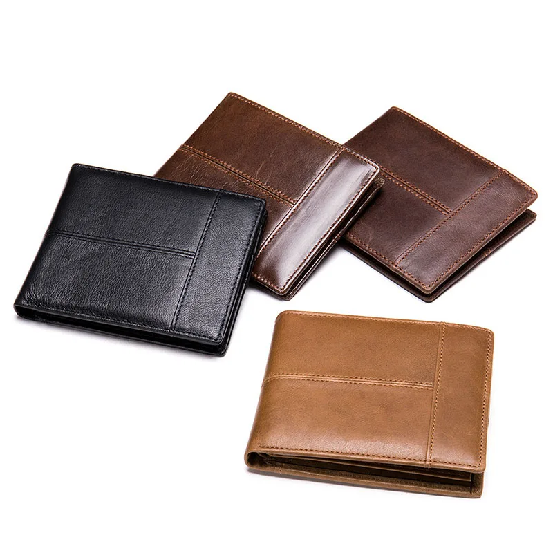 

Oil Leather Man Wallet Rfid Blocking Ridge Wallet Retro Style Bilfold Cards Wallet Standard Slim Unisex Casual Male Purse Black
