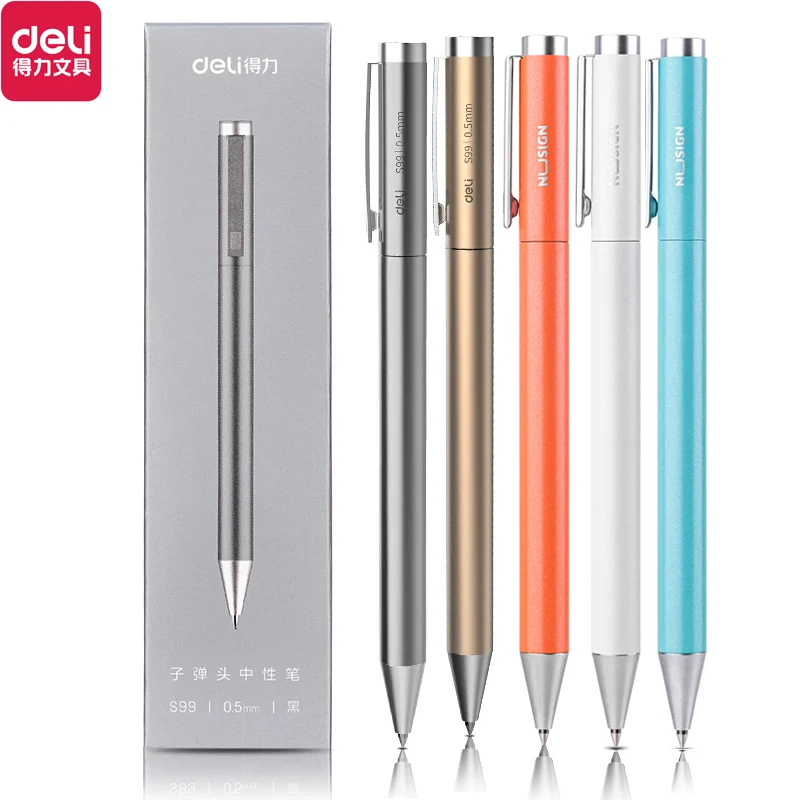 Deli Metal Gel Pen Rollerball Caneta ручка Ballpoint 0.5MM Signing Pens for Office Students Business Stationary Supplies