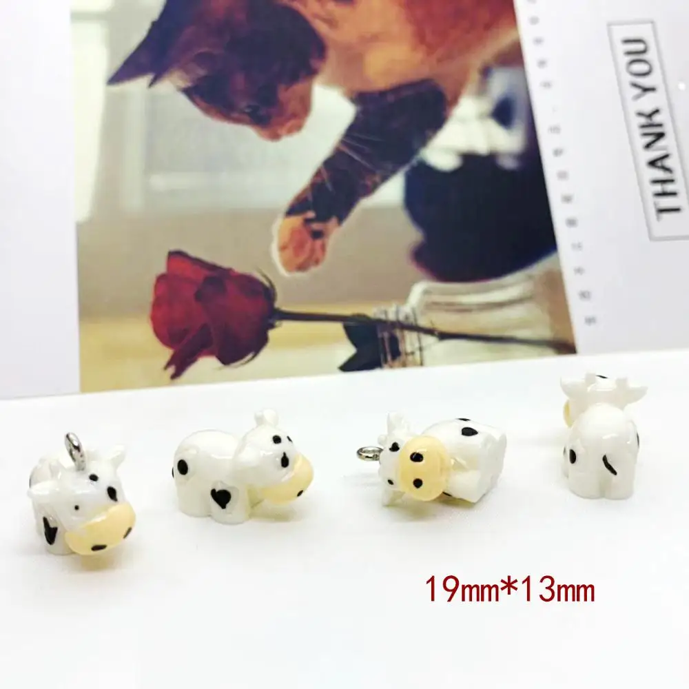 10pcs 19*13mm Kawaii 3D Resin Little Cow Animal Charms Pendants For DIY Earrings Keychains Fashion Jewelry Accessories