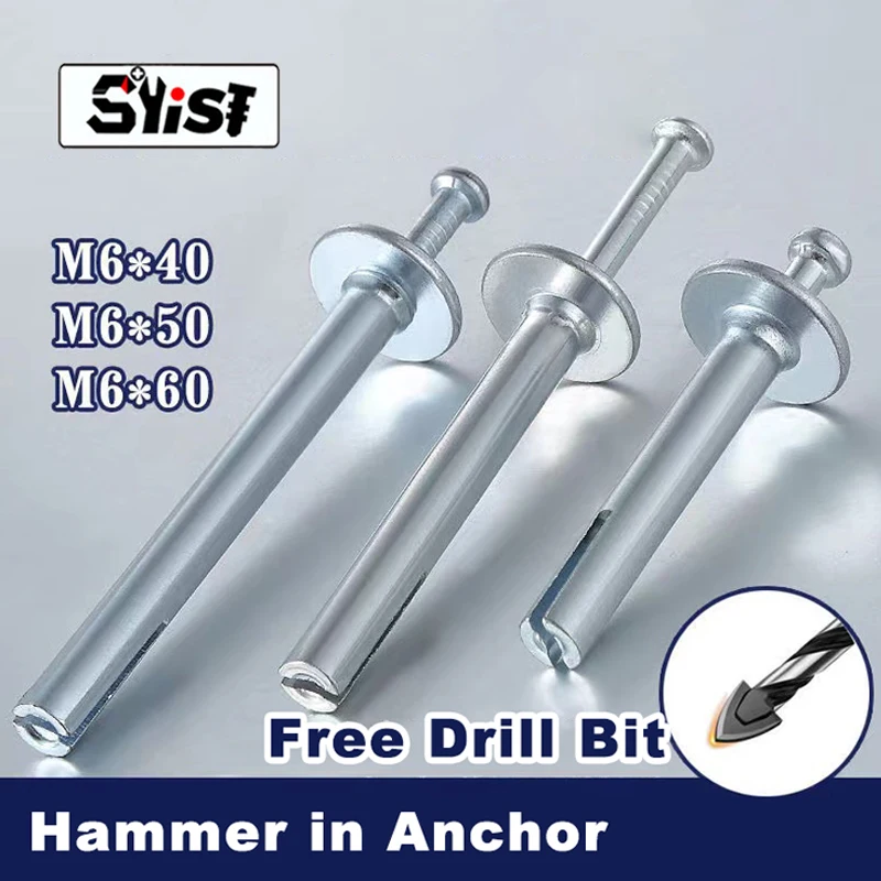 

Hammer in Anchor Solid Wall Frame Fixing Plug with Nails, M6 Hammer Drive Nail in Anchor for Concrete, Masonry, Brick, 20Pcs