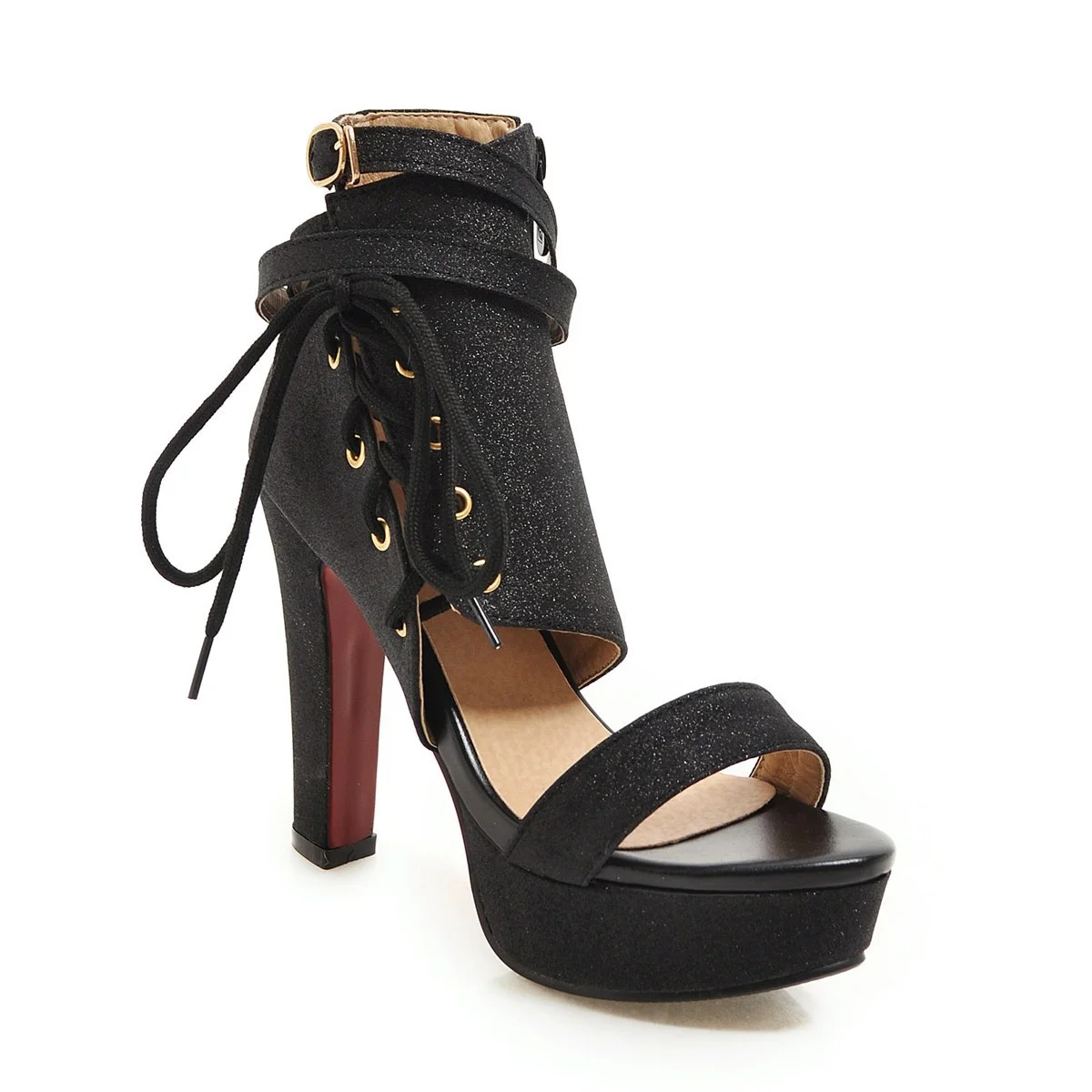 

Sandals thin heel hollow open toe high heels Roman lace up cross strapping Sandals Size 32-45