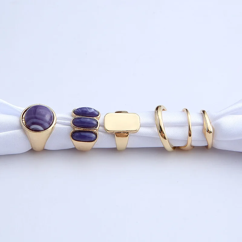 

6pcs Multicolor Retro Fashion Punk Alloy Ring Color Resin Temperament Hip Hop Gemstone Set For Women Men Unisex Jewelry