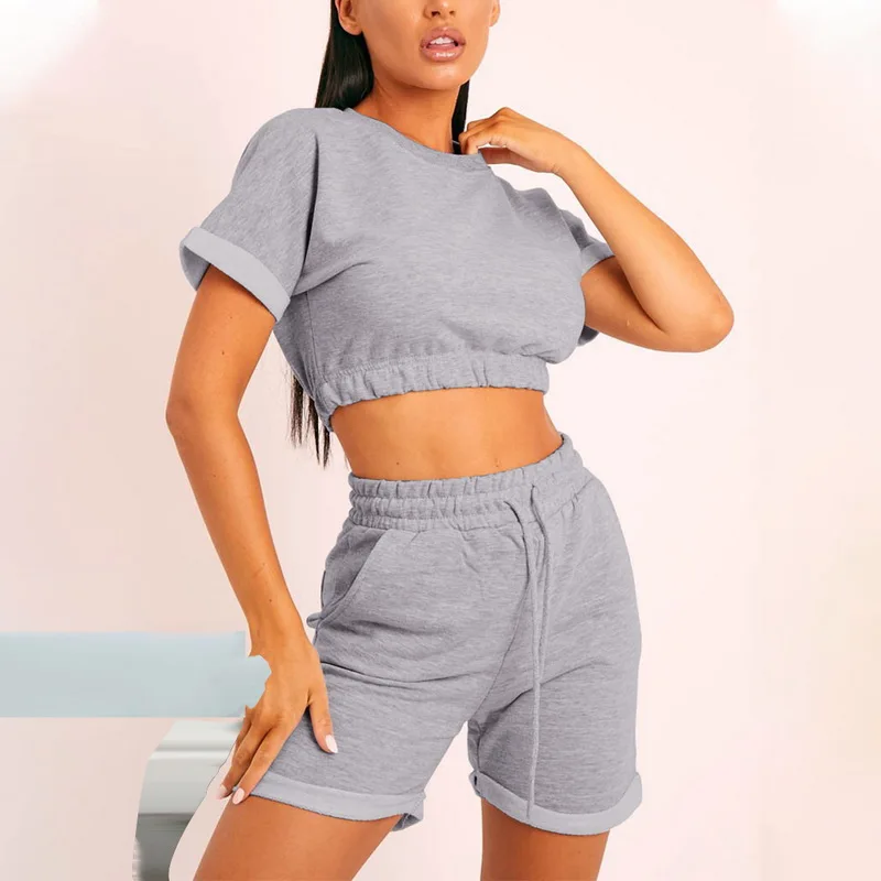 

2021 New Summer Tracksuit Set Women Short Sleeve Hooded Sweatshirts &Sweatpants Two Pieces Set Casual Running Sets Gym Clothing