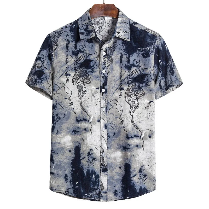 

SHUJIN Men 2021 Summer Shirt Beach Style Printed Hawaiian Shirts Casual Short Sleeve Turn Down Collar Blouses Tops Camisa Homme