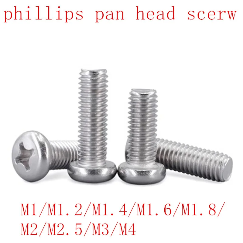 

100Pcs 50pcs m1 m1.2 m1.4 m1.6 M2 M2.5 M3 M4 DIN7985 GB818 304 Stainless Steel Cross Recessed Pan Head Screws Phillips Screws