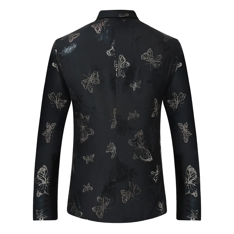 

PYJTRL Fashion Blazer Men Floral Pattern Slim Single Breasted Blazers Jacket