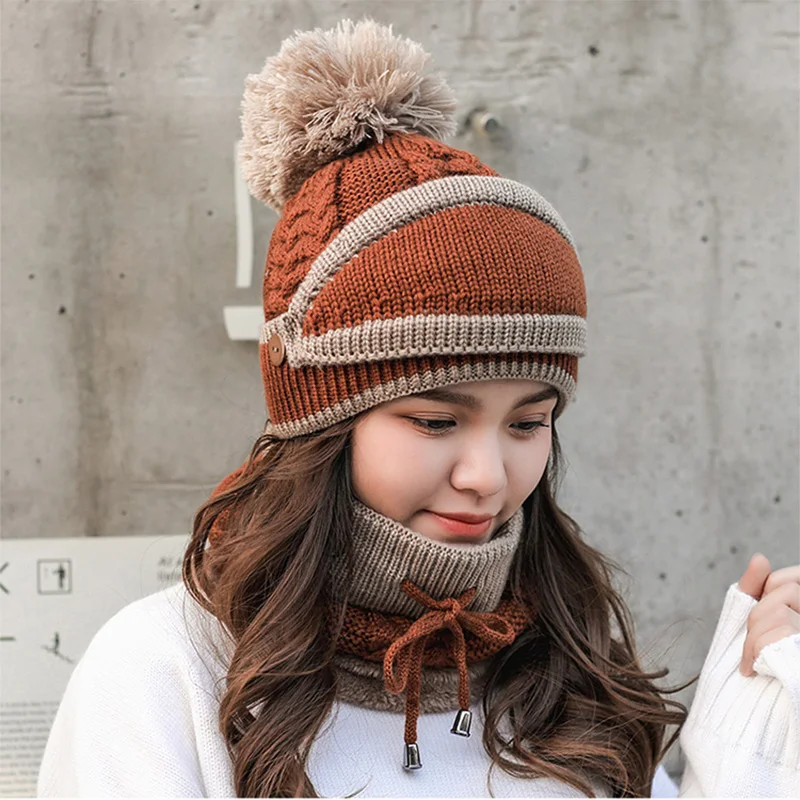 Женский комплект из 3 предметов зимняя шапка шарф маска теплая короткая плюшевая