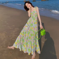 women maxi floral slip dress summer 2022 runway elegant strappy backless boho fairy casual sea beach vacation party vestidos new
