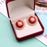 round earrings oil painting red imitated pearls pretty retro wedding party mujer gift