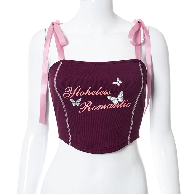 

Women's Printed Y2K Camisole Sexy 2021 Backless Lace Up Female All Match Tops Party Club Summer Fashion Streetwears