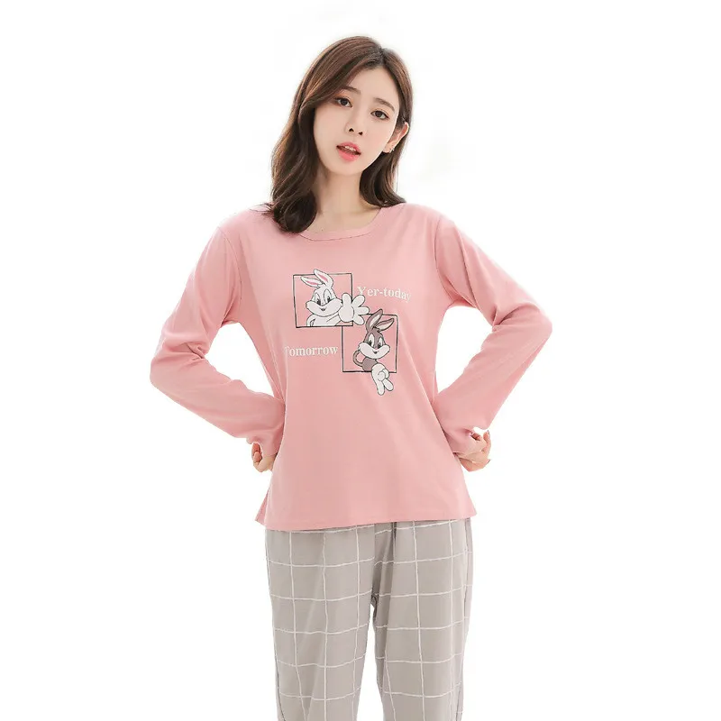 Женская пижама с круглым вырезом и длинными рукавами длинные штаны костюм для