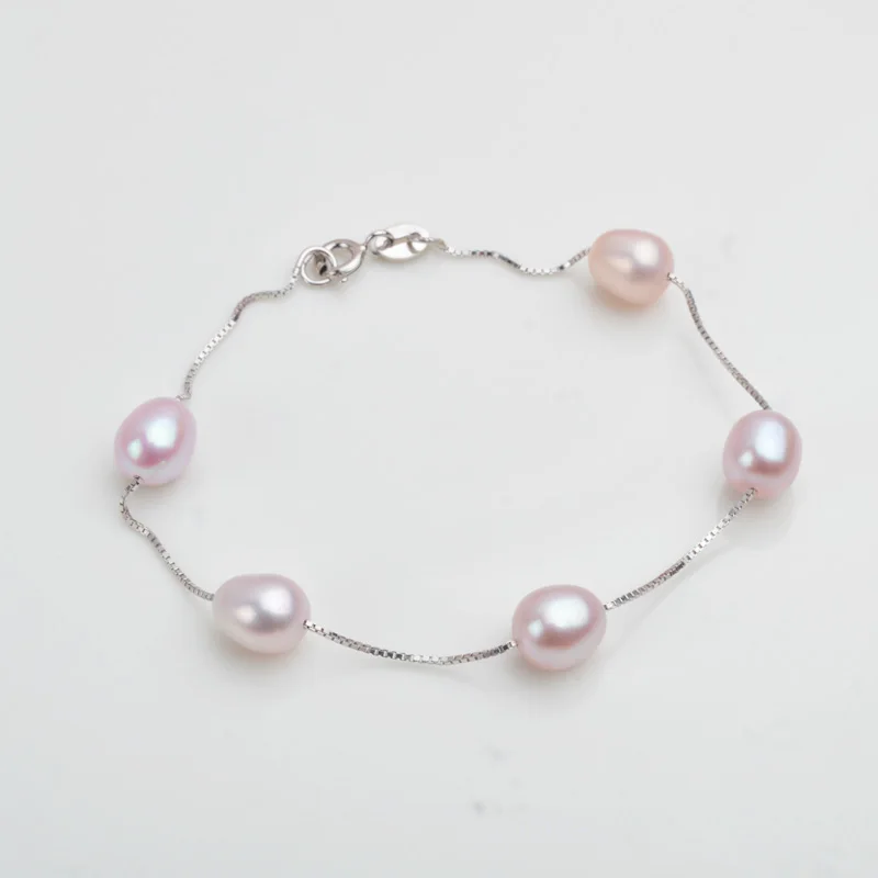 Женский браслет из серебра 925 пробы с натуральным пресноводным жемчугом 7 8