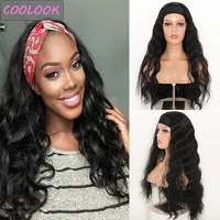 26 inch black wave head scarf wig natural synthetic head band wigs for black women african american body wave cosplay lolita wig