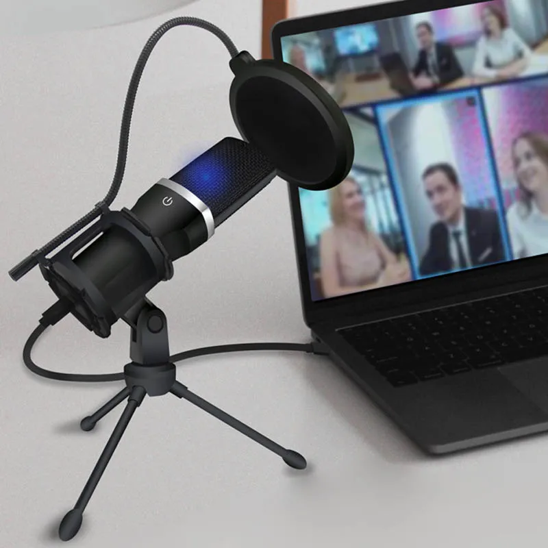 

USB Condenser Microphone Tabletop Omnidirectional PC Gmaing Mic Microfone Kit for Live Streaming Laptop Micphone With Stand