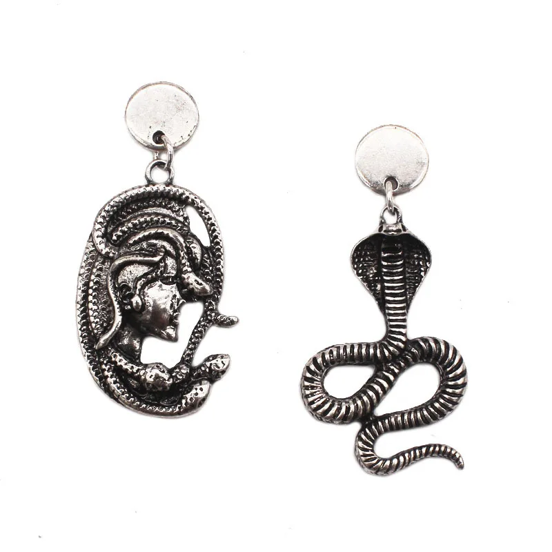 Женские серьги подвески в виде кобры серебряного цвета|Серьги-подвески| |