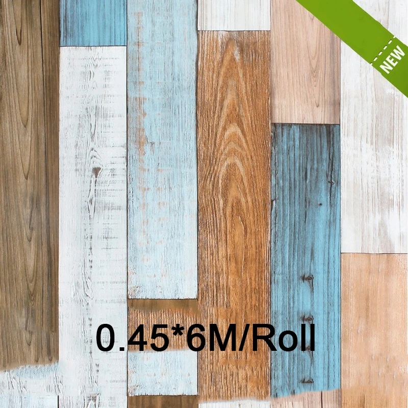 

Mediterranean Blue Wood Grain Wallpaper Imitation Wood Board Thickening TV Backdrop Wall Dormitory Dining Room Decor Murals PVC