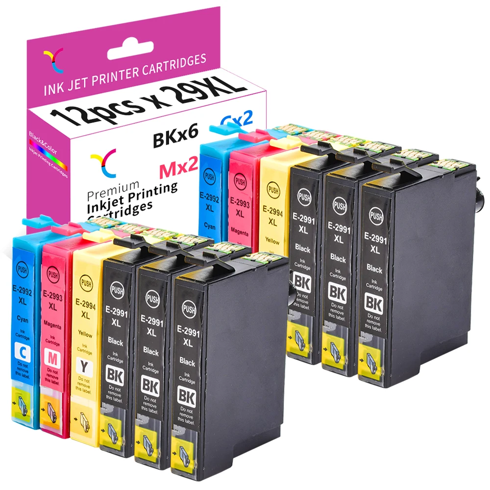 

YC 12PCS For Epson 29XL Ink T2991 T2992 T2993 T2994 XP-255 XP 245 XP-235 XP-257 XP-345 XP-332 XP-432 XP-335 XP-435 XP-352 XP-355