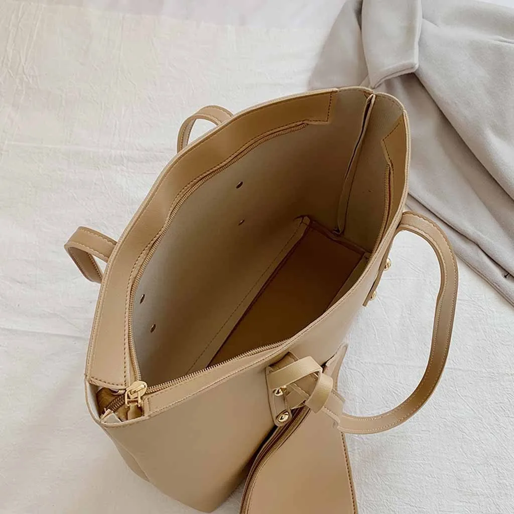 

Large Capacity Shoulder Bags Ladies Women Solid Color Handbag 2PC Simple Tote Bag Fashion Shoulder Bag Small Wallet bolsos mujer