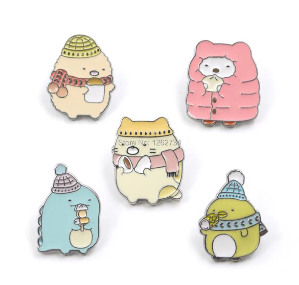 20 штук в партии 5 стилей Sumikko металлического сплава брошь виде цифры булавки для