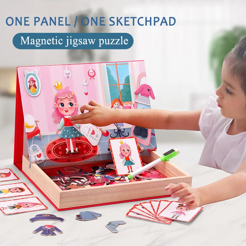 Деревянная магнитная головоломка Монтессори для смены платья игрушки