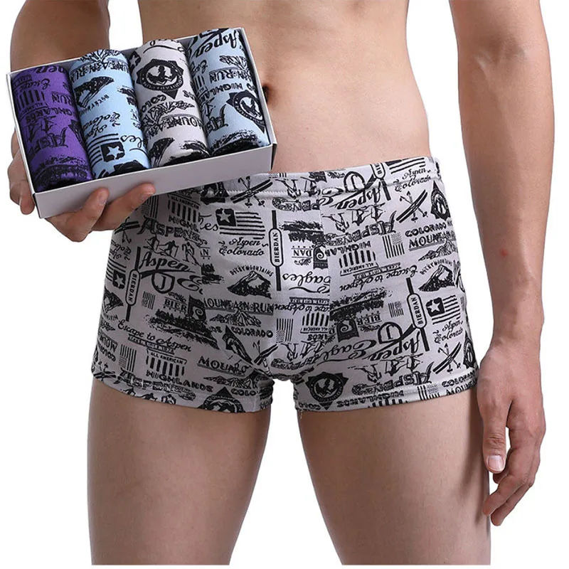 4pcs/Lot Set 2022 Men's Underpants Print Floral Soft Boxers Underwear High Quality Under Wear Pants Short Boxer Male Panties 4XL