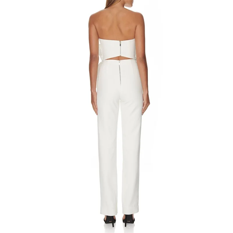 Элегантный белый женский бандажный комбинезон сексуальный без бретелек с