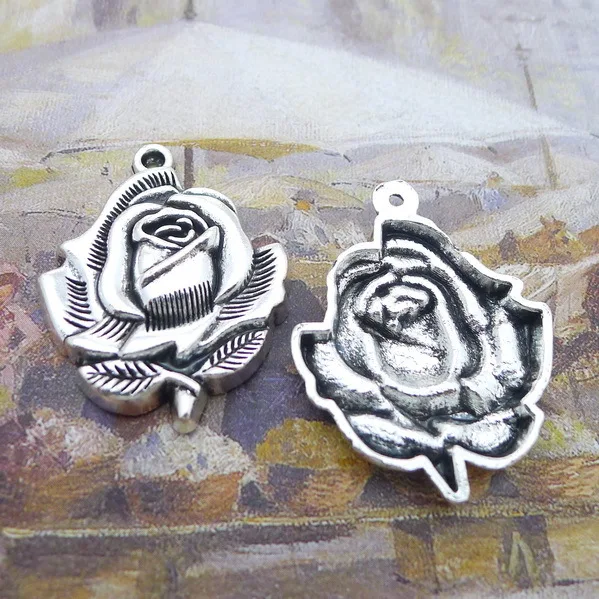 

Newest 4Pieces 28*35mm Mixed Alloy Antique Silver Color Pretty Rose Charms Bracelet Pendant Accessory For DIY Jewelry Making