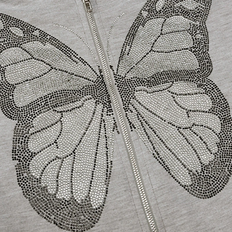 

Plugalong Butterfly Print Long Hoodies For Women Grey Women'S Sweatshirt 2020 Zip Up Open Stitch Harajuku Casual Hooded Hoodie